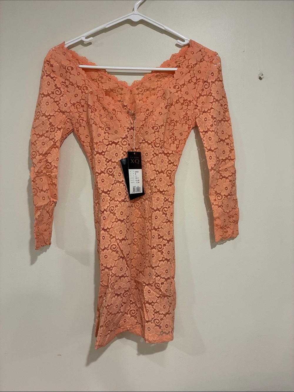 Peach Lace Off-Shoulder Bodycon Dress NWT